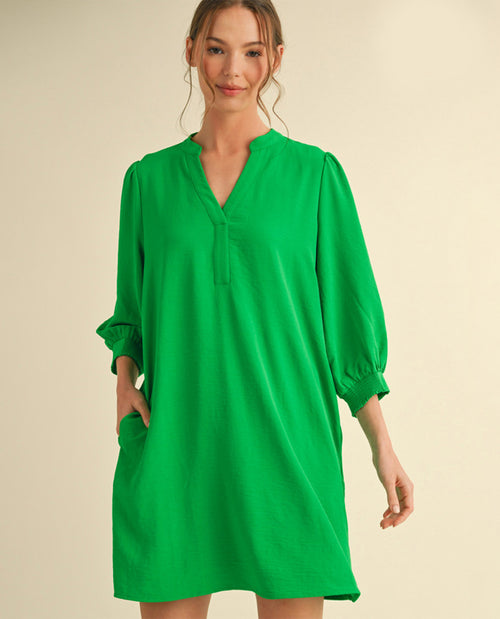 Plus Mini Dress with Split U-Neck & Three-Quarter Sleeves