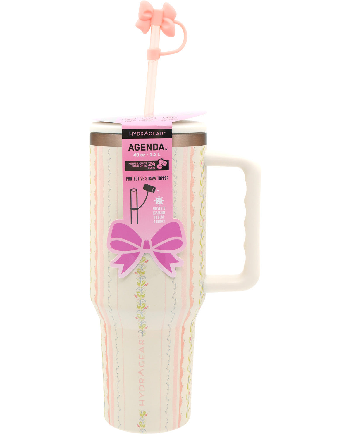 40oz. Vintage Floral Print Tumbler with Decorative Silicone Bow Topper