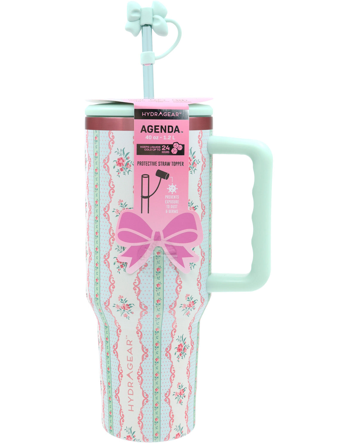 40oz. Vintage Floral Print Tumbler with Decorative Silicone Bow Topper
