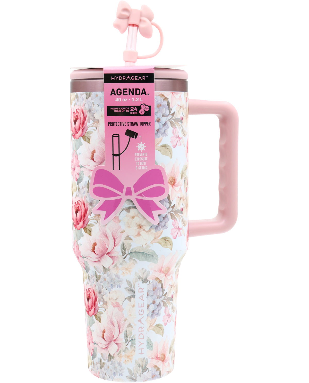 40oz. Vintage Floral Print Tumbler with Decorative Silicone Bow Topper
