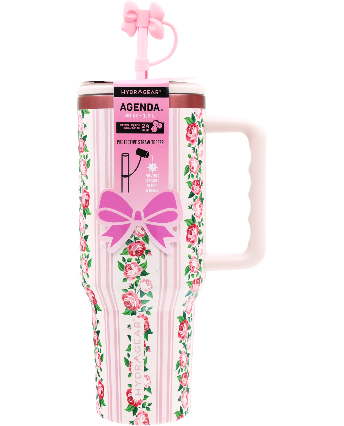 40oz. Vintage Floral Print Tumbler with Decorative Silicone Bow Topper