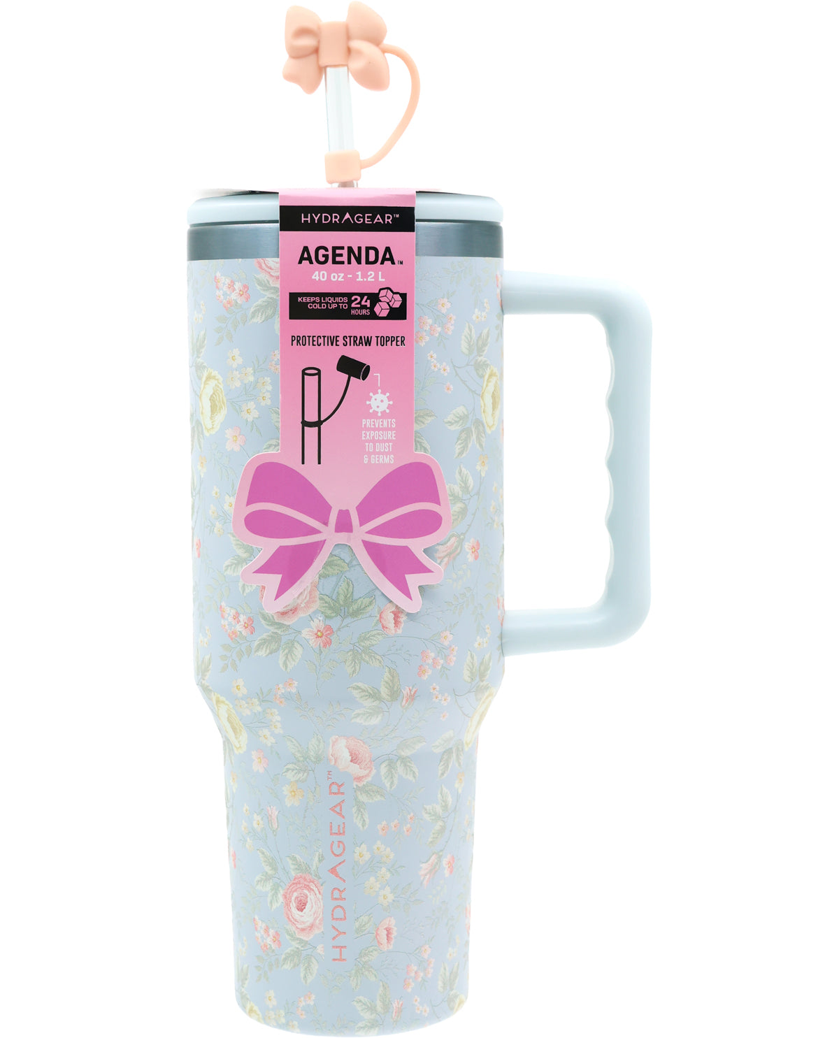40oz. Vintage Floral Print Tumbler with Decorative Silicone Bow Topper