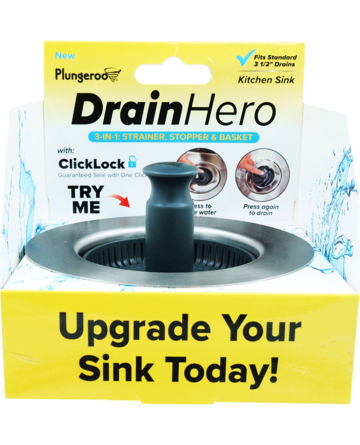 Plungaroo Drain Hero 3-N-1 Strainer, Stopper, & Basket
