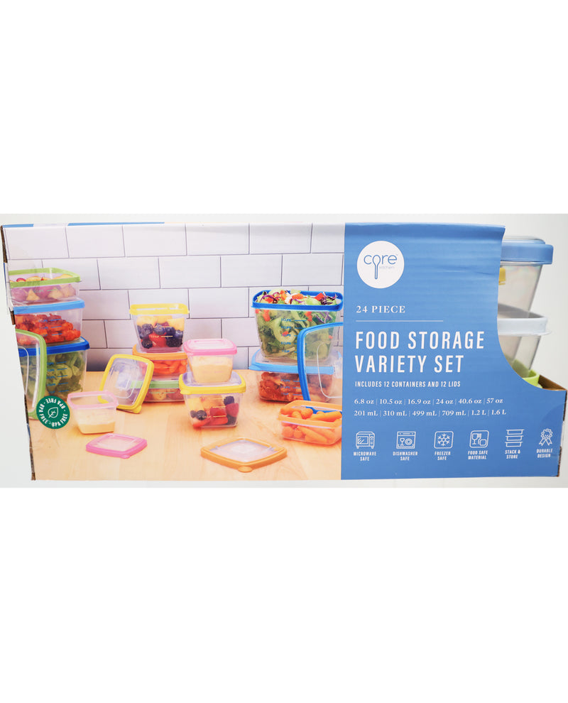 24-Piece Assorted Color Food Container Set
