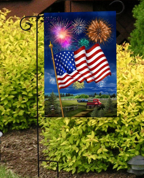 American Flag & Fireworks Garden Flag