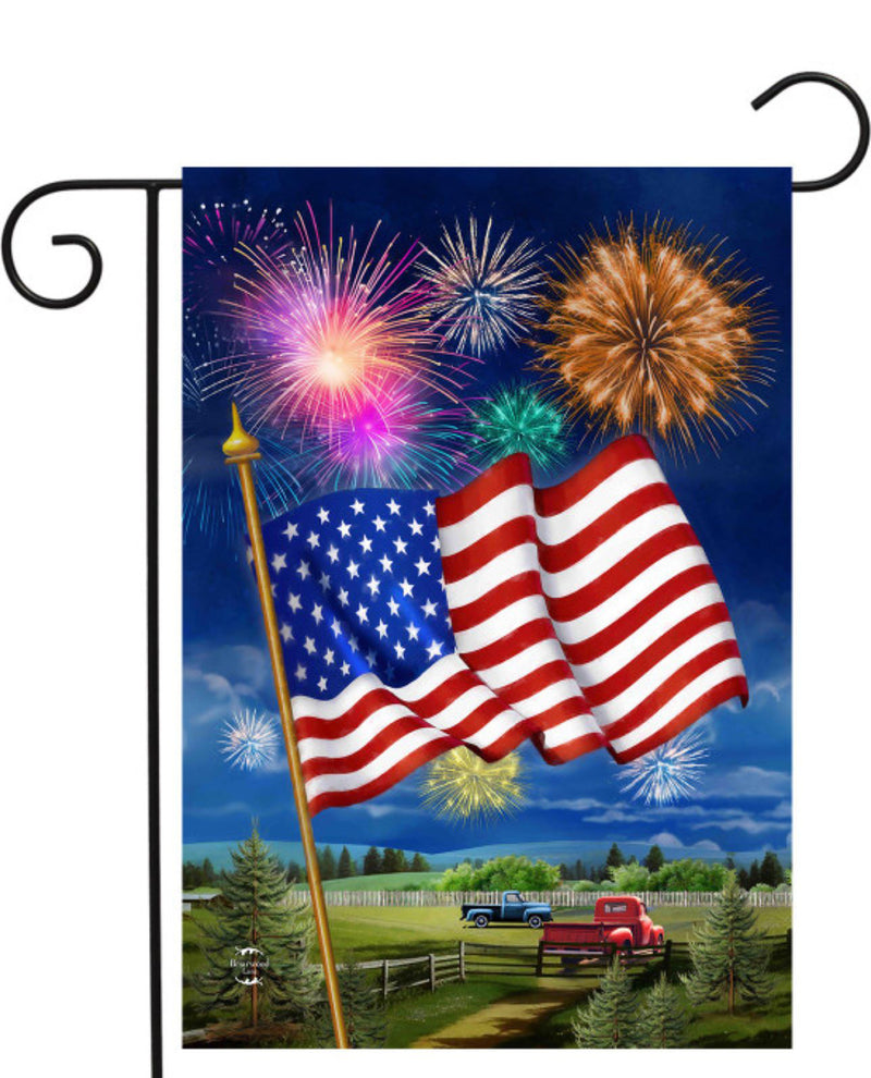American Flag & Fireworks Garden Flag