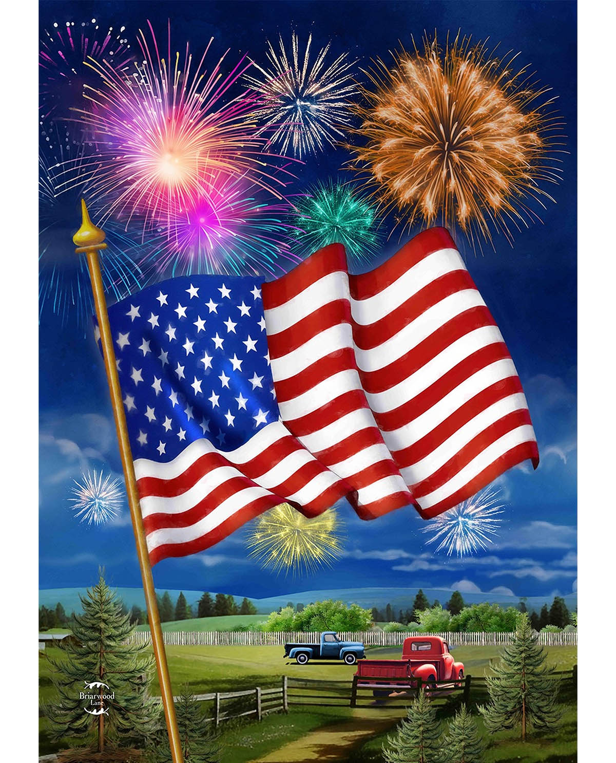 American Flag & Fireworks Garden Flag