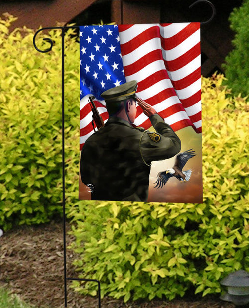 Saluting American Soldier Garden Flag