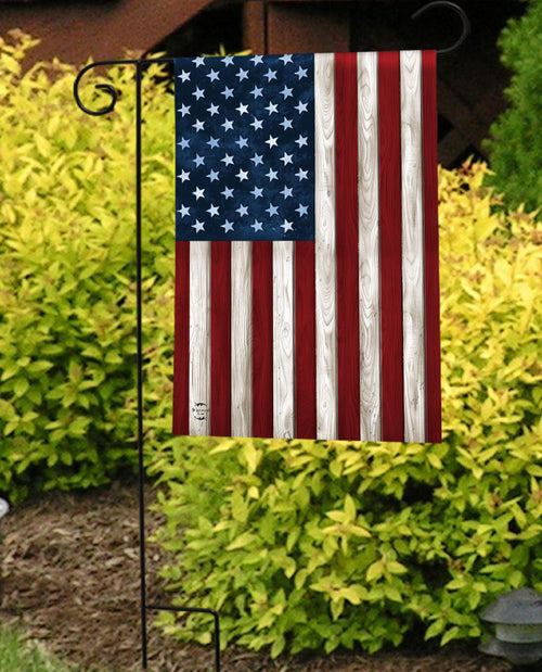 Wood Accented American Garden Flag