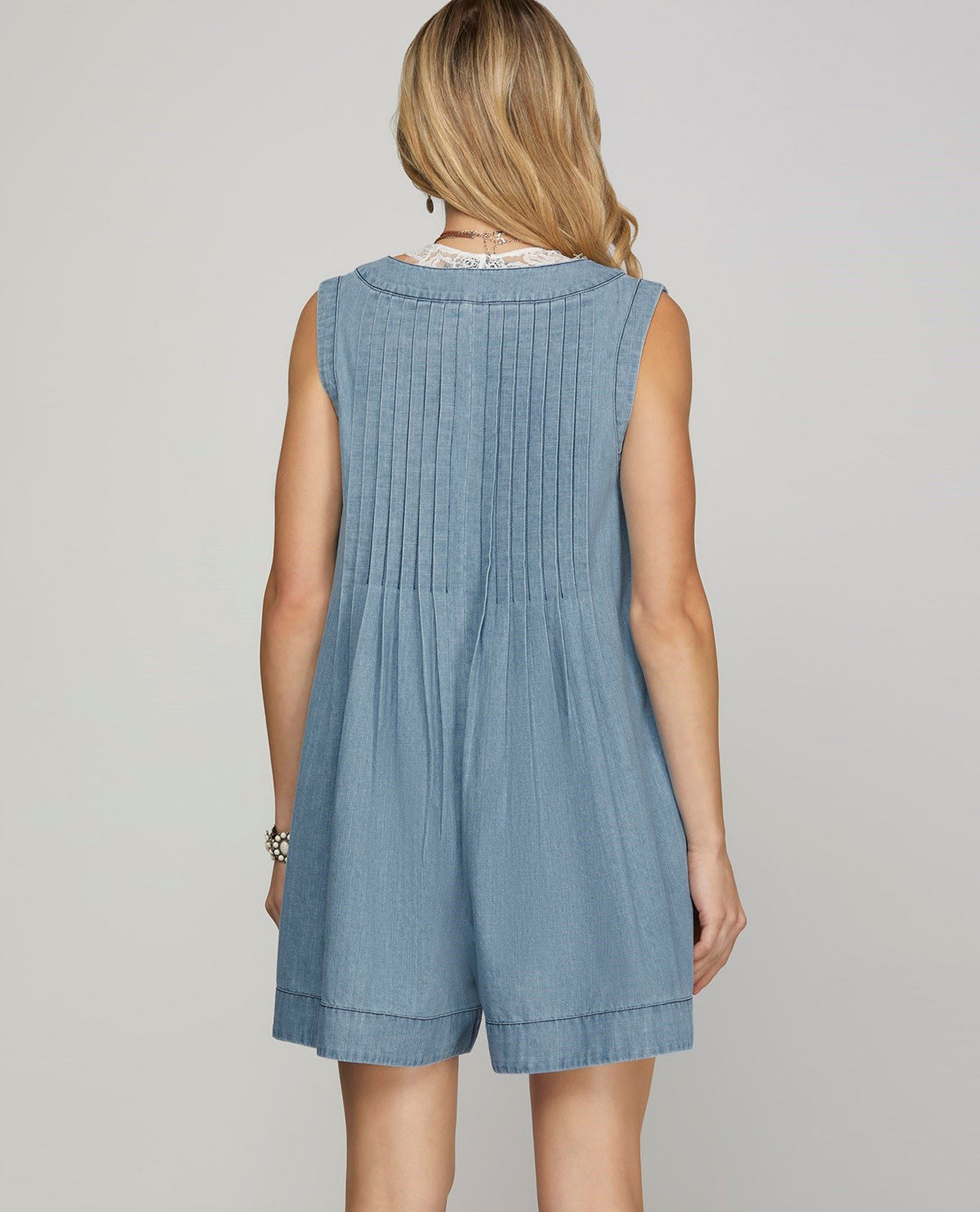Denim Pleated Romper