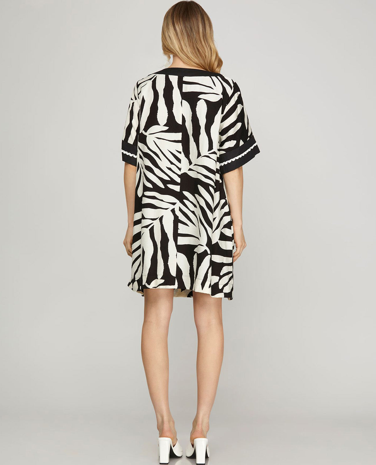 Woven Floral Leaf Dress Black