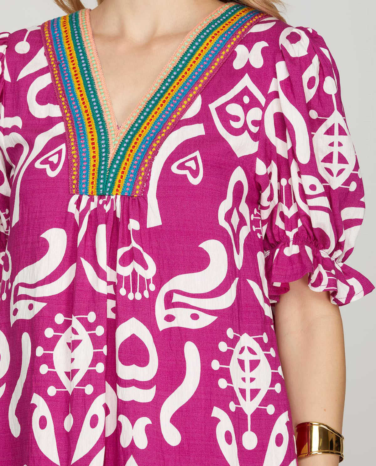 S & S Vneck Collared Pink Abstract Fabric Dress