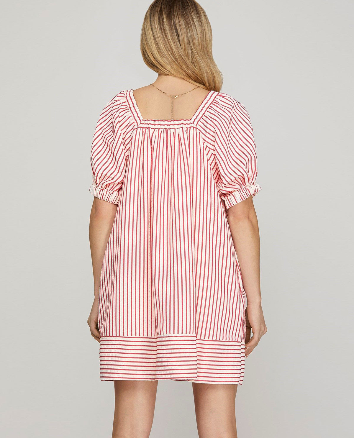 Red Stripe Mini Dress with Tassel Bow Accent