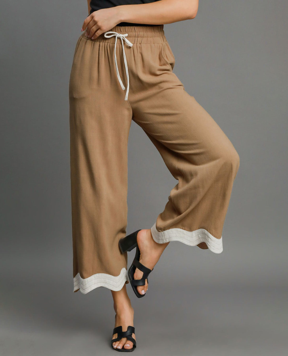 Crop Linen Pant Scallop Hem