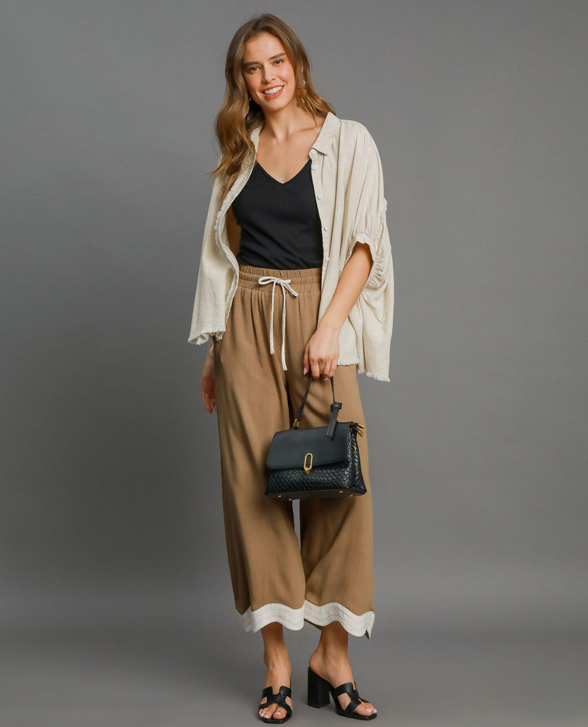 Crop Linen Pant Scallop Hem