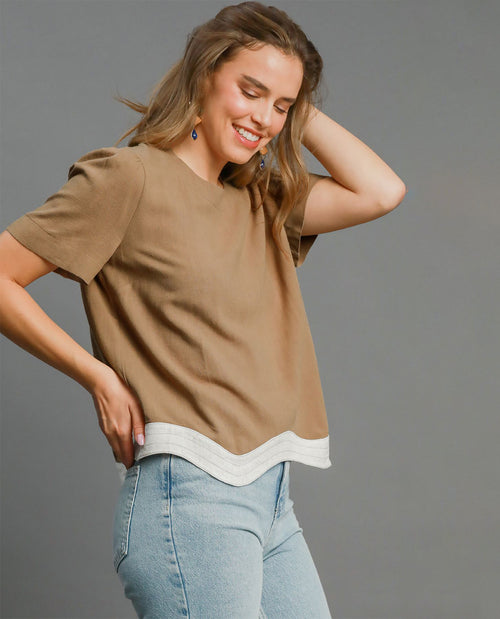 Linen Top with Scallop Hem
