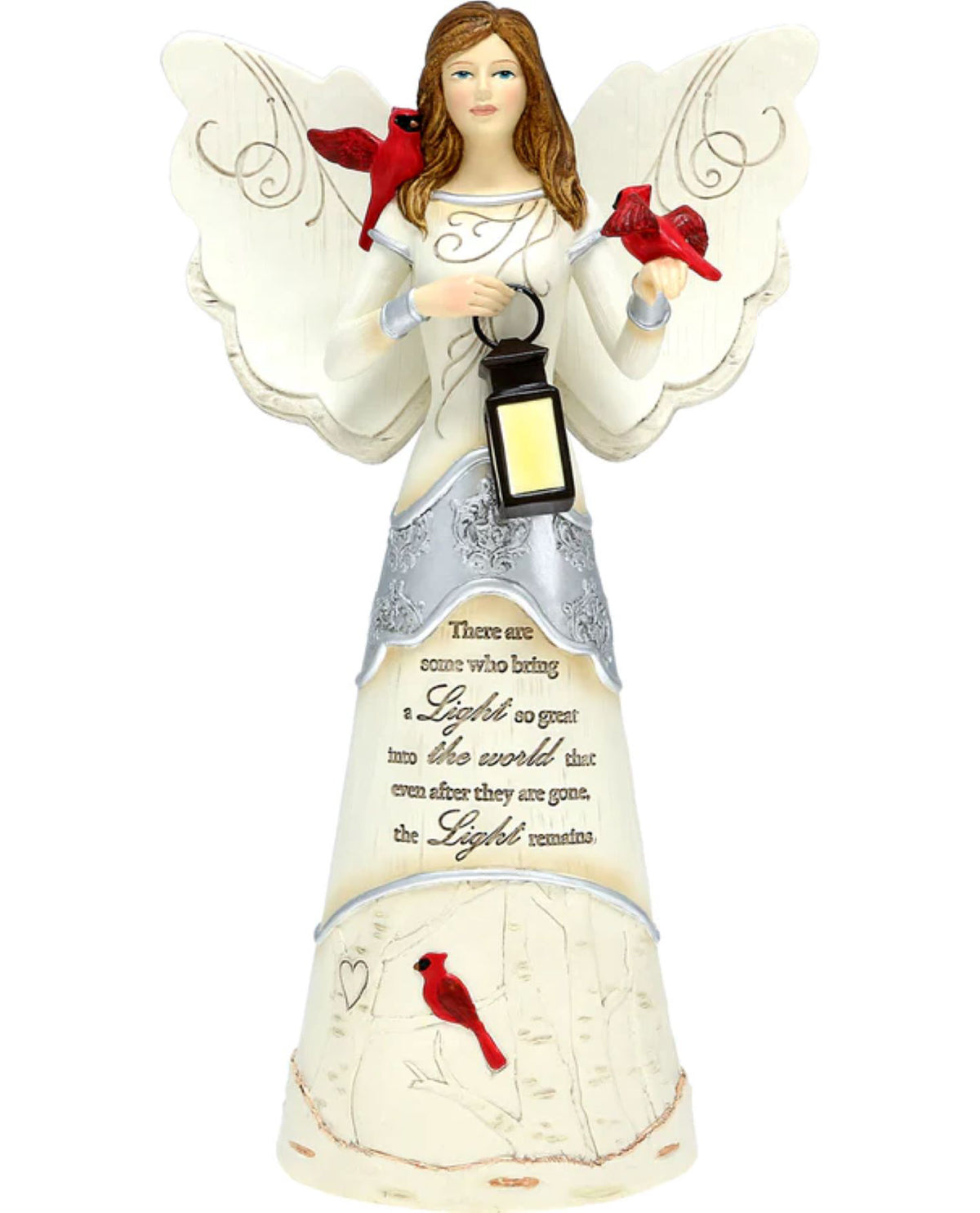 Angel & Cardinals with Lantern Memorial Figurine
