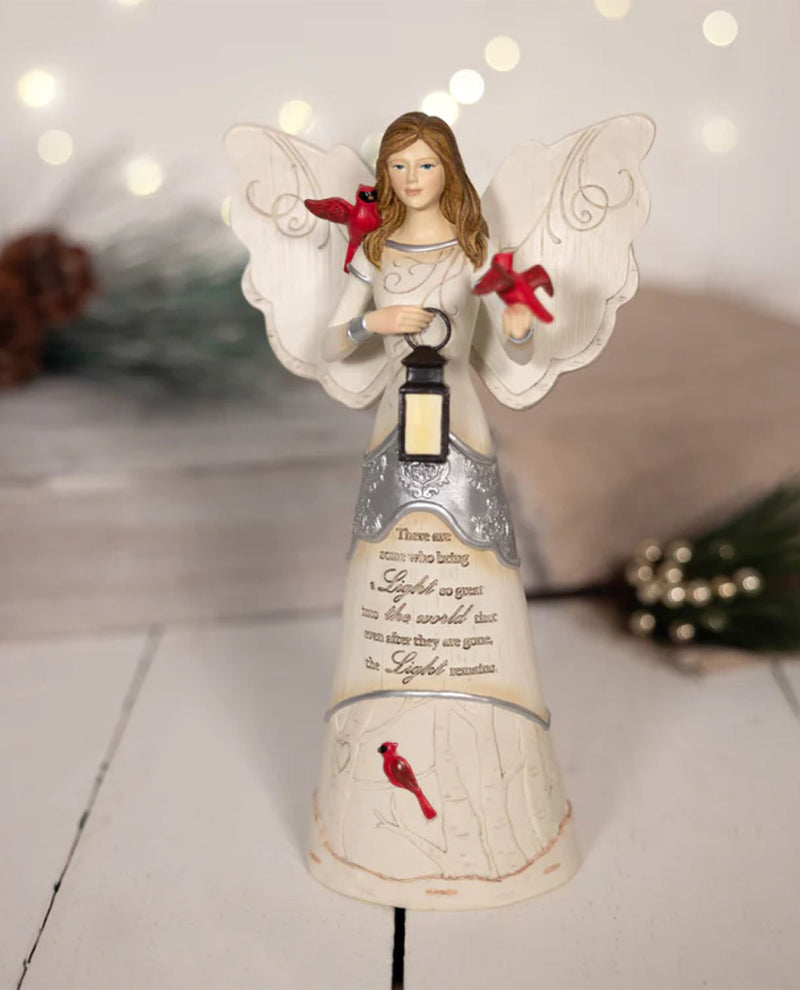 Angel & Cardinals with Lantern Memorial Figurine