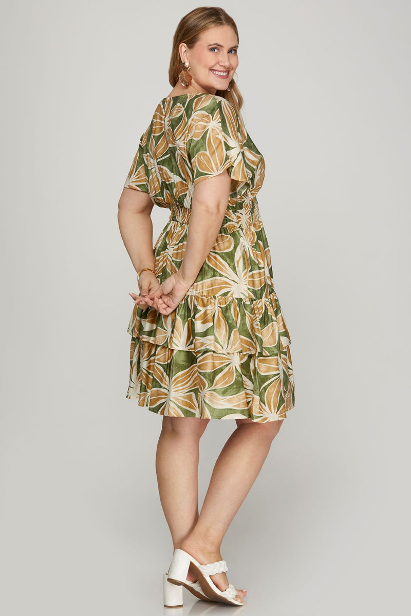 Plus Vintage Bronze Olive Floral Midi Dress