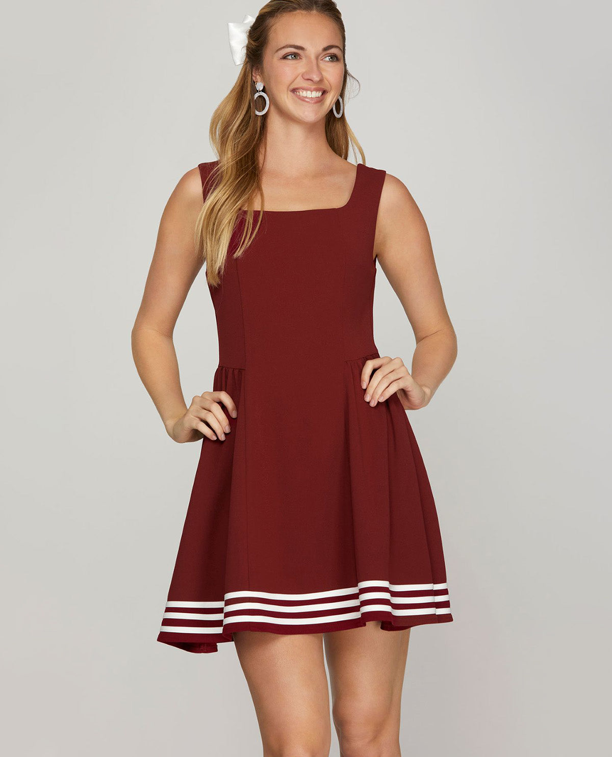 Game Day Sleeveless Mini Dress with Striped Hem