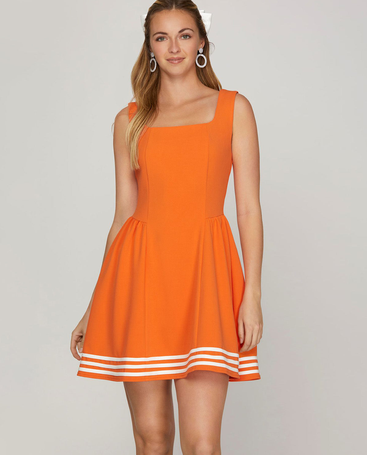 Game Day Sleeveless Mini Dress with Striped Hem