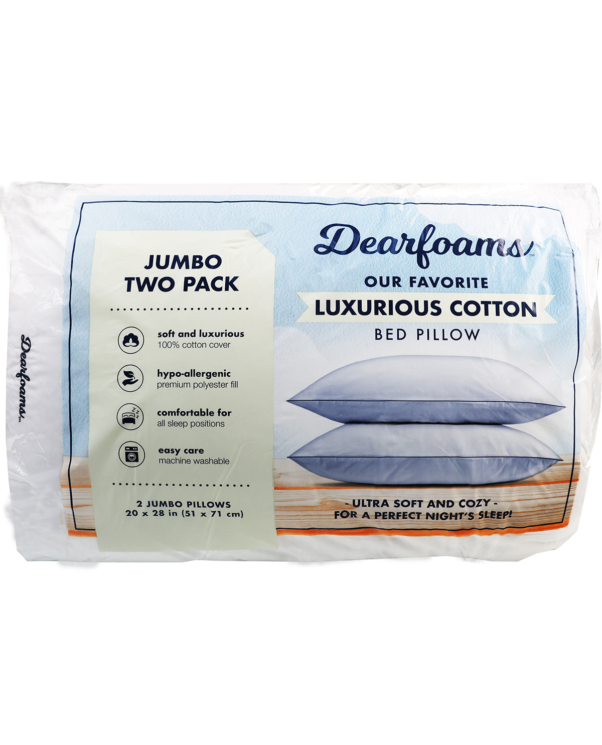 Dearfoams Jumbo Luxurious Cotton Bed Pillow Set