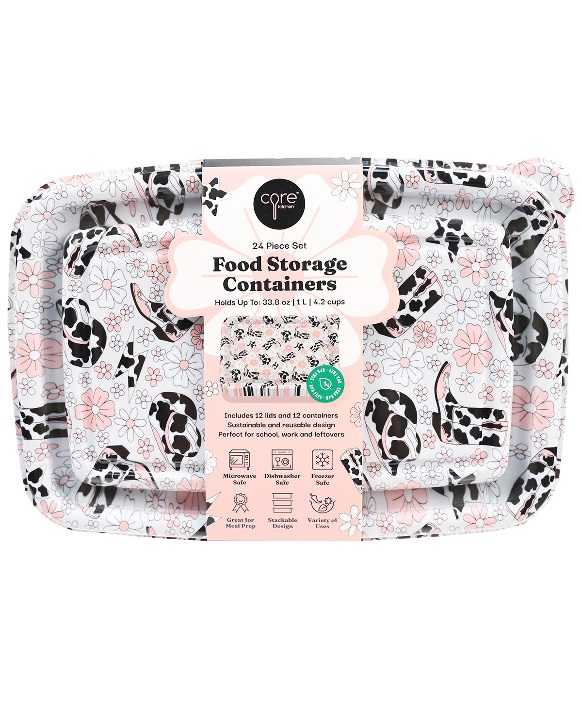 Pink Daisy Cow 24-Piece Food Storage