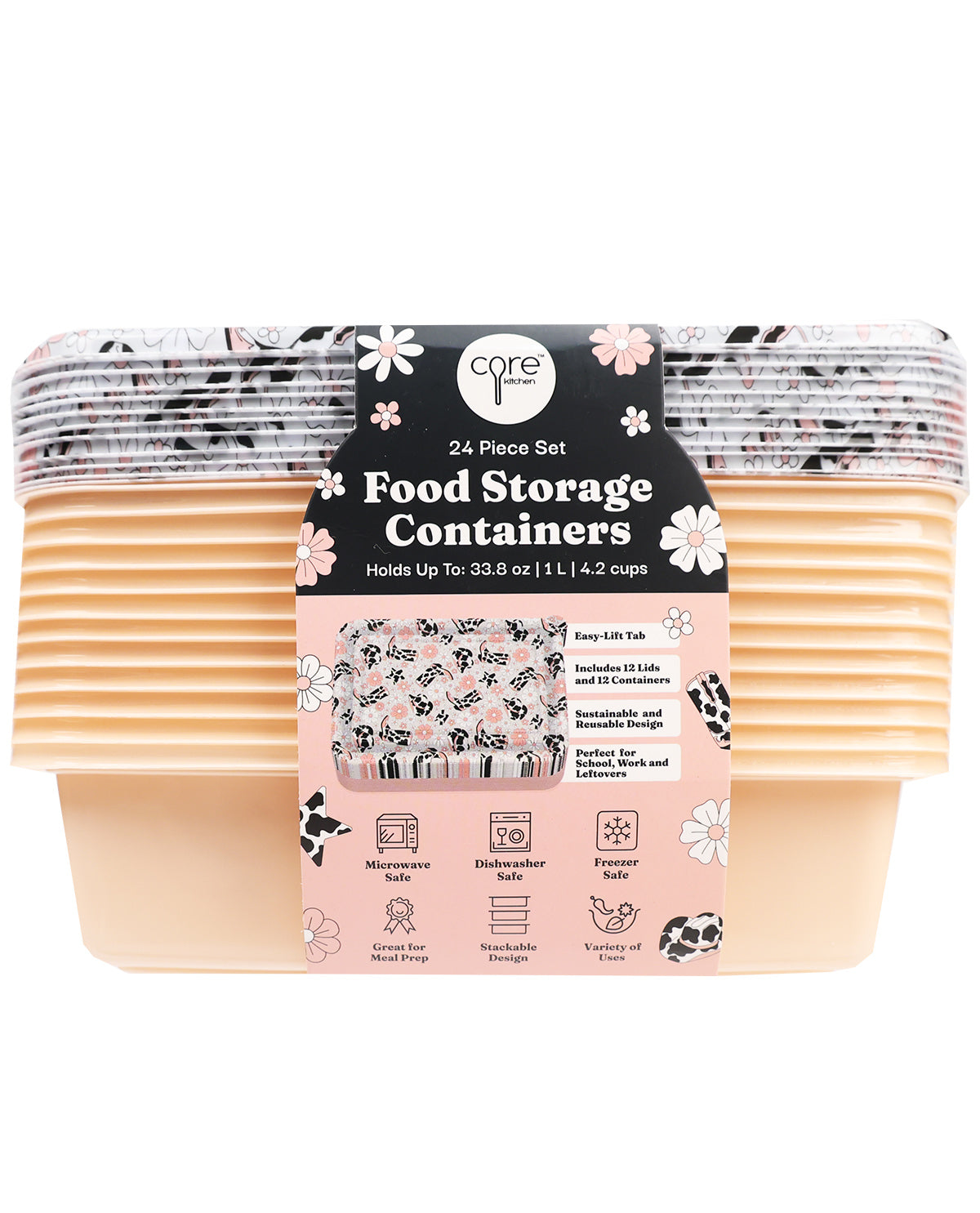 Pink Daisy Cow 24-Piece Food Storage