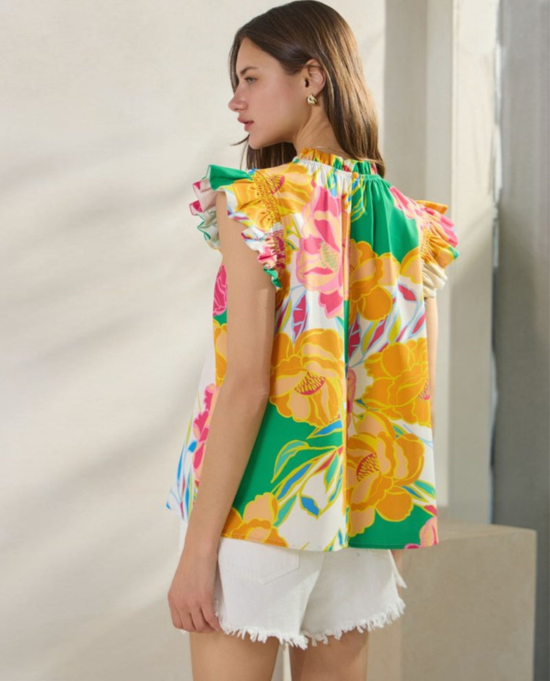 White Multi Floral Print Top