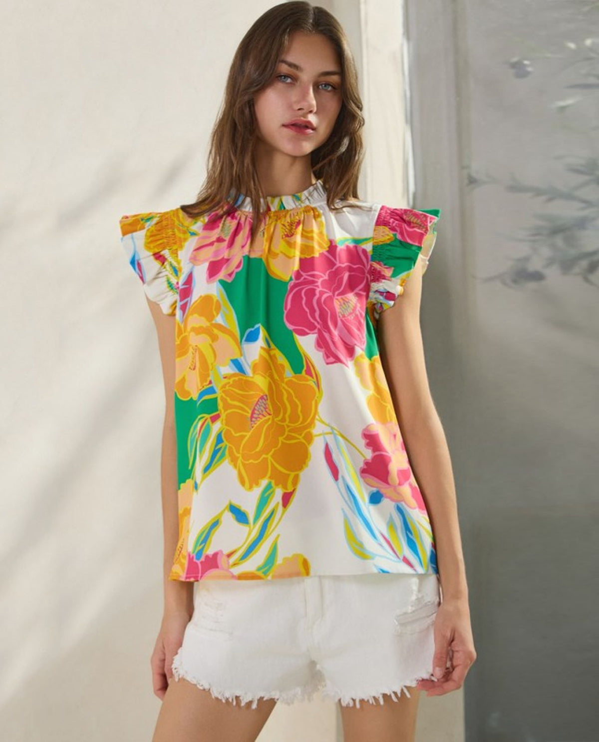 White Multi Floral Print Top