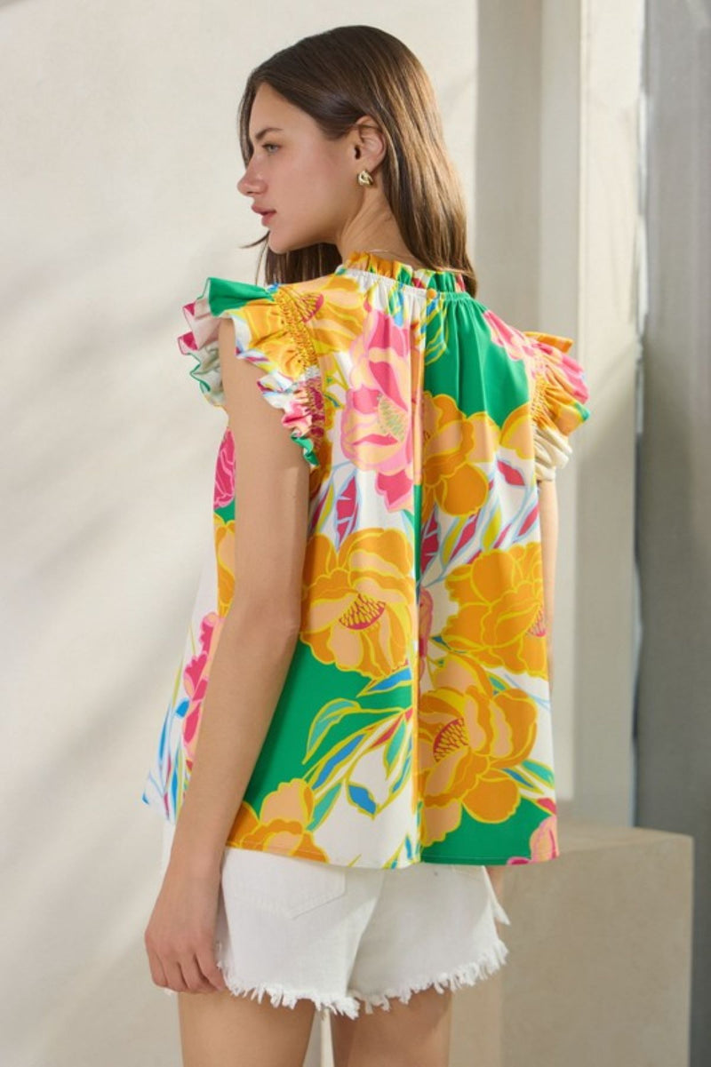 Plus Print Top with flutter Sleeves