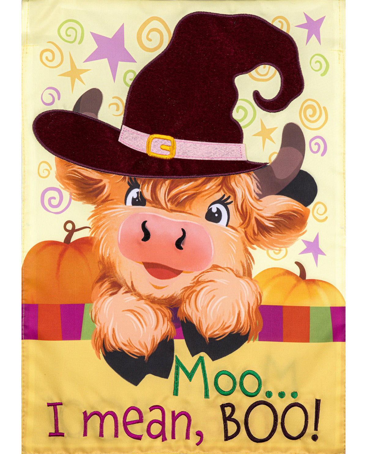 Moo...I Mean Boo Highland Cow Suede Garden Flag
