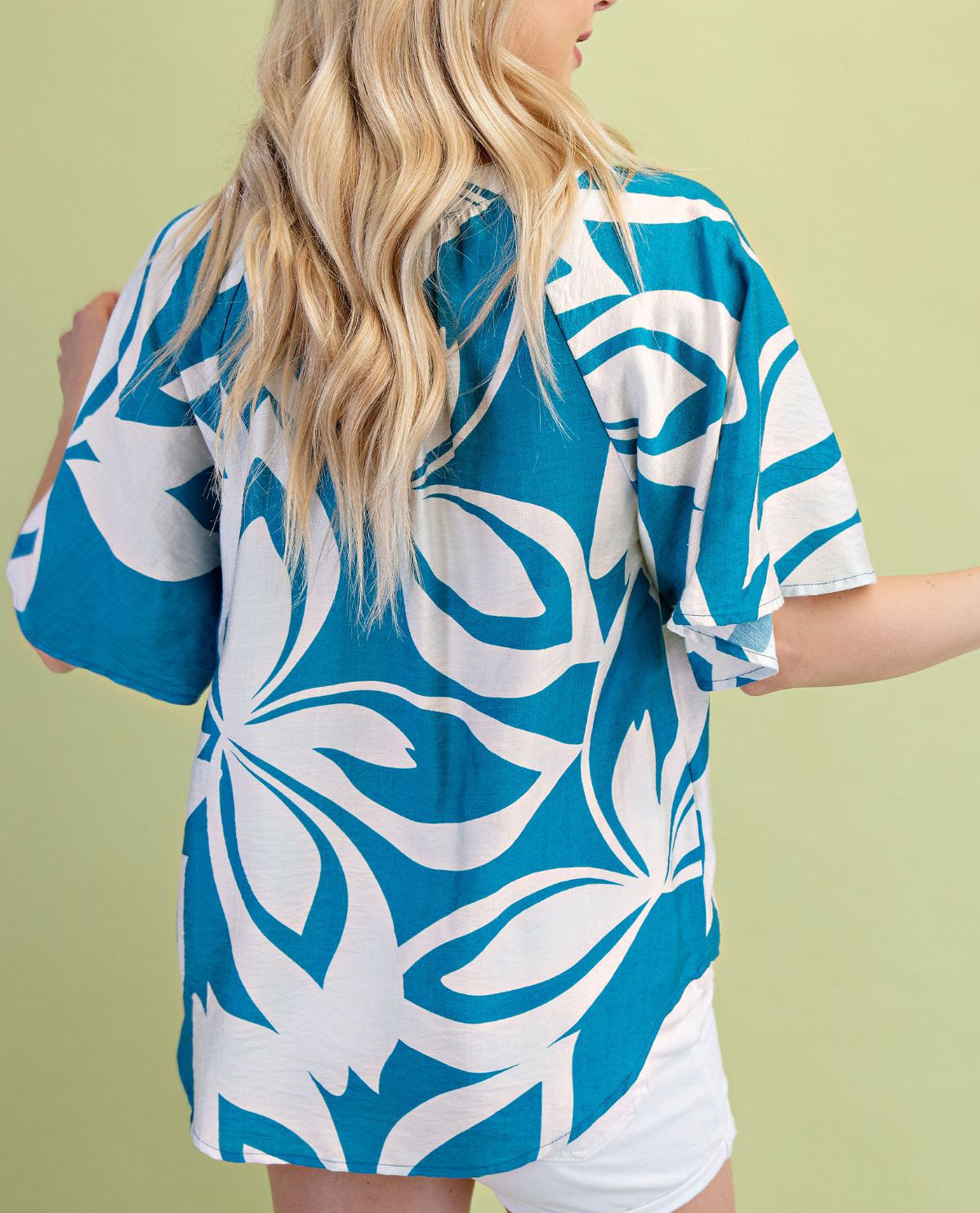 Gigio Print V-Neck Mint Mix Top Turquoise