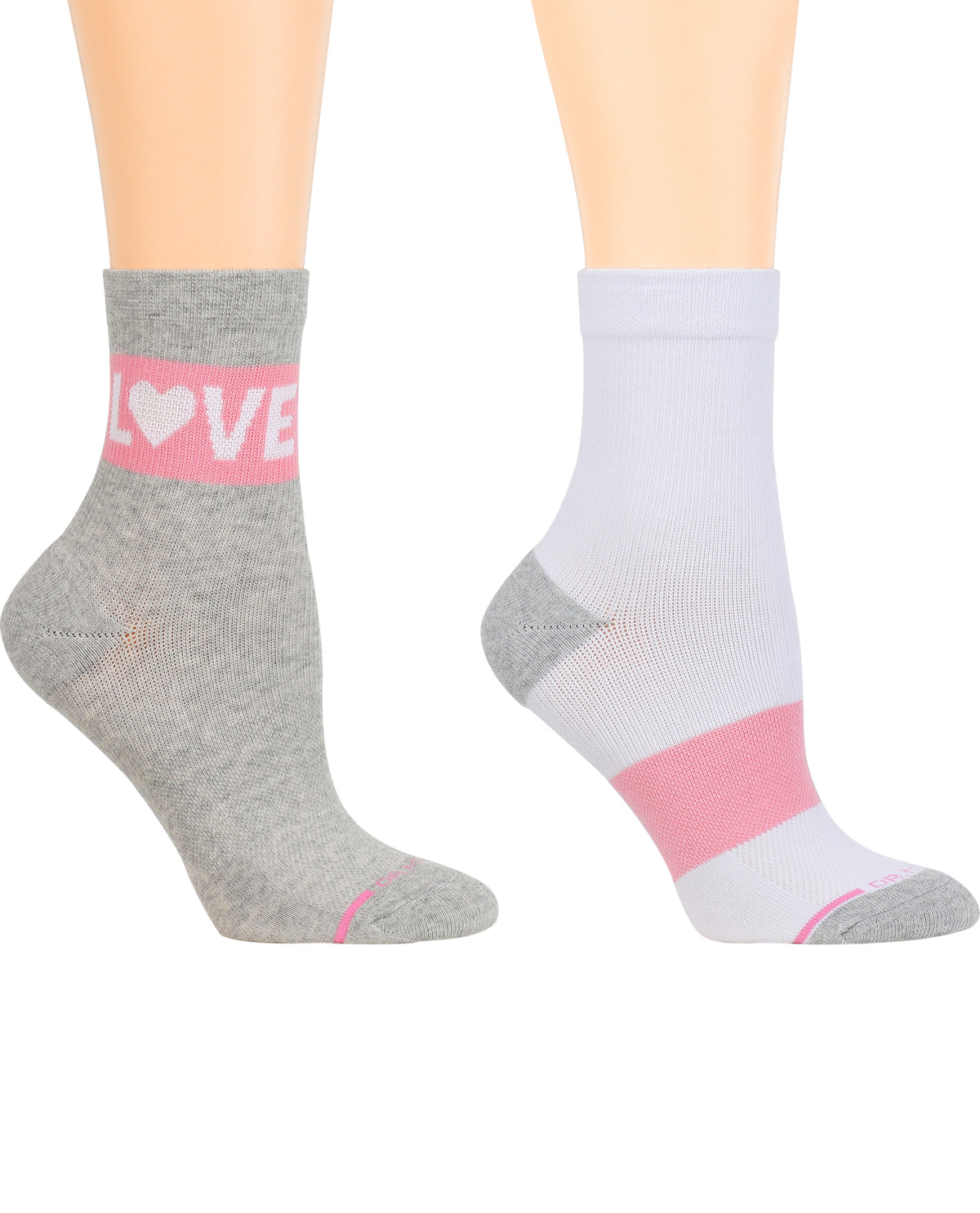 Dr. Motion 2PK Love Compression Mid Crew Socks Lt Grey