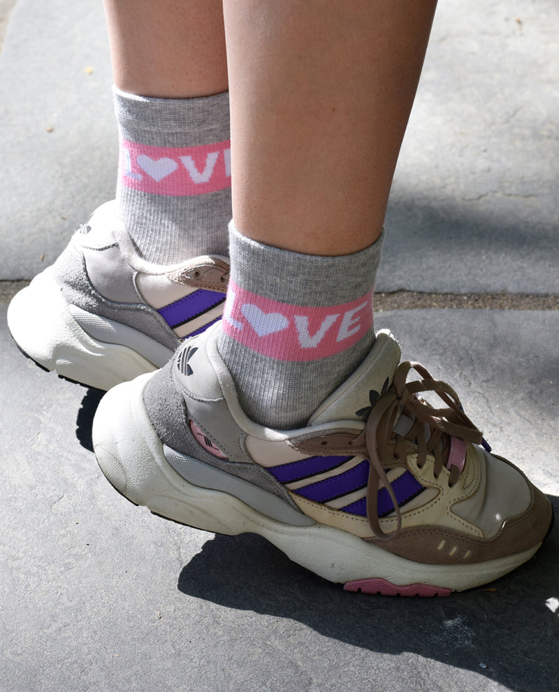 Dr. Motion 2PK Love Compression Mid Crew Socks Lt Grey