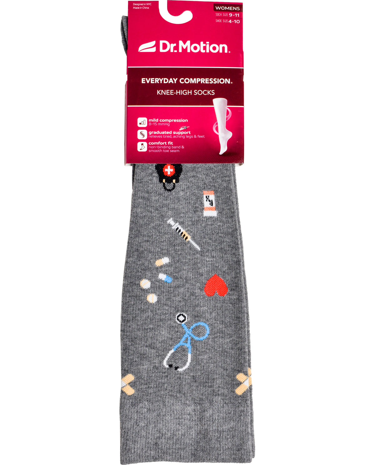 Dr. Motion Medical Icons Knee High Compression Socks Gray
