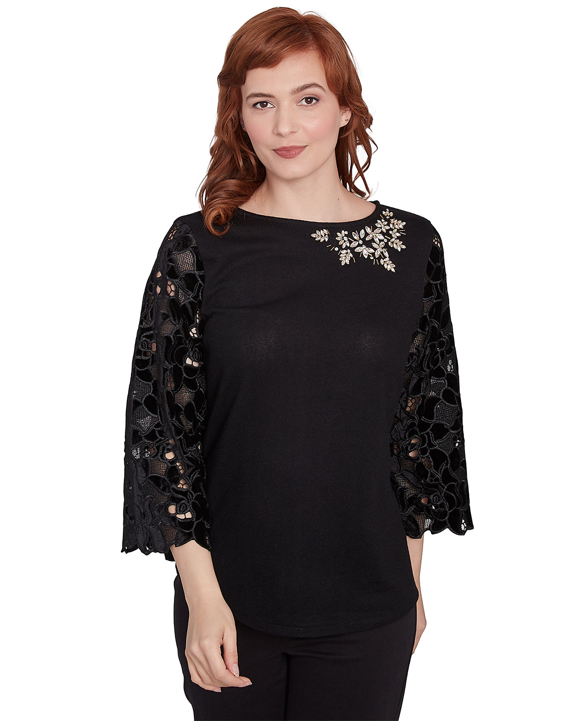 Ruby Road Berry Glam Embroidered Combo Knit Top