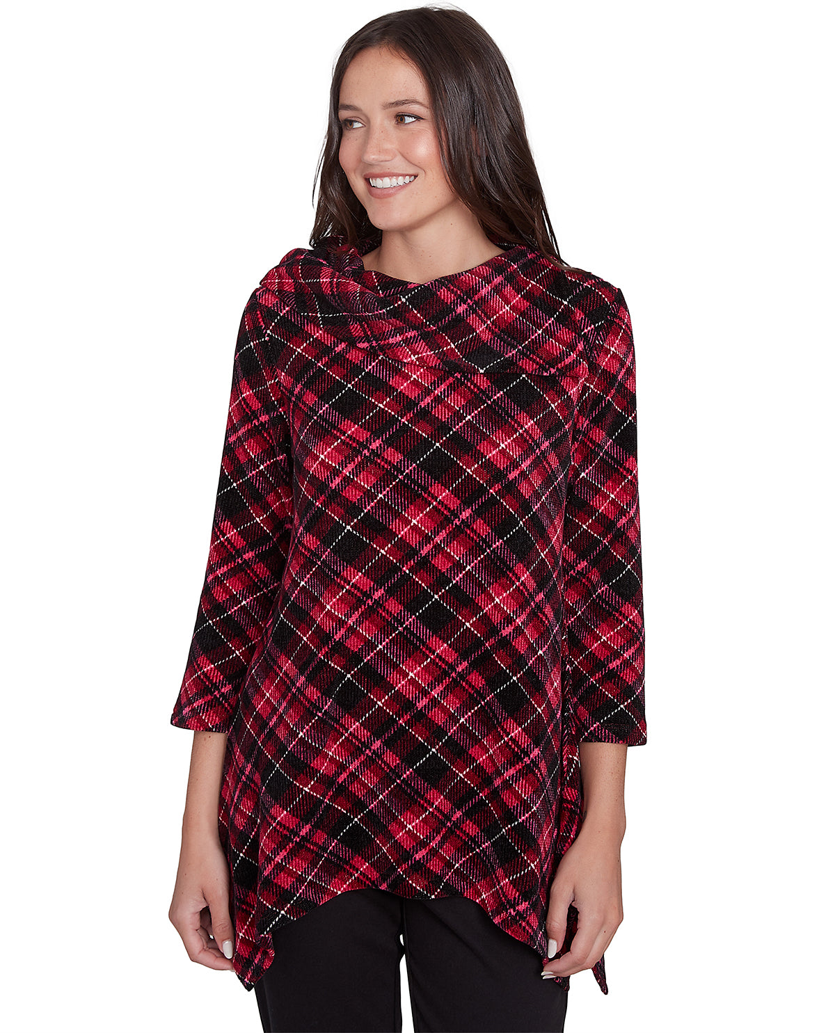 Ruby Road Berry Glam Plaid Cozy Knit Top