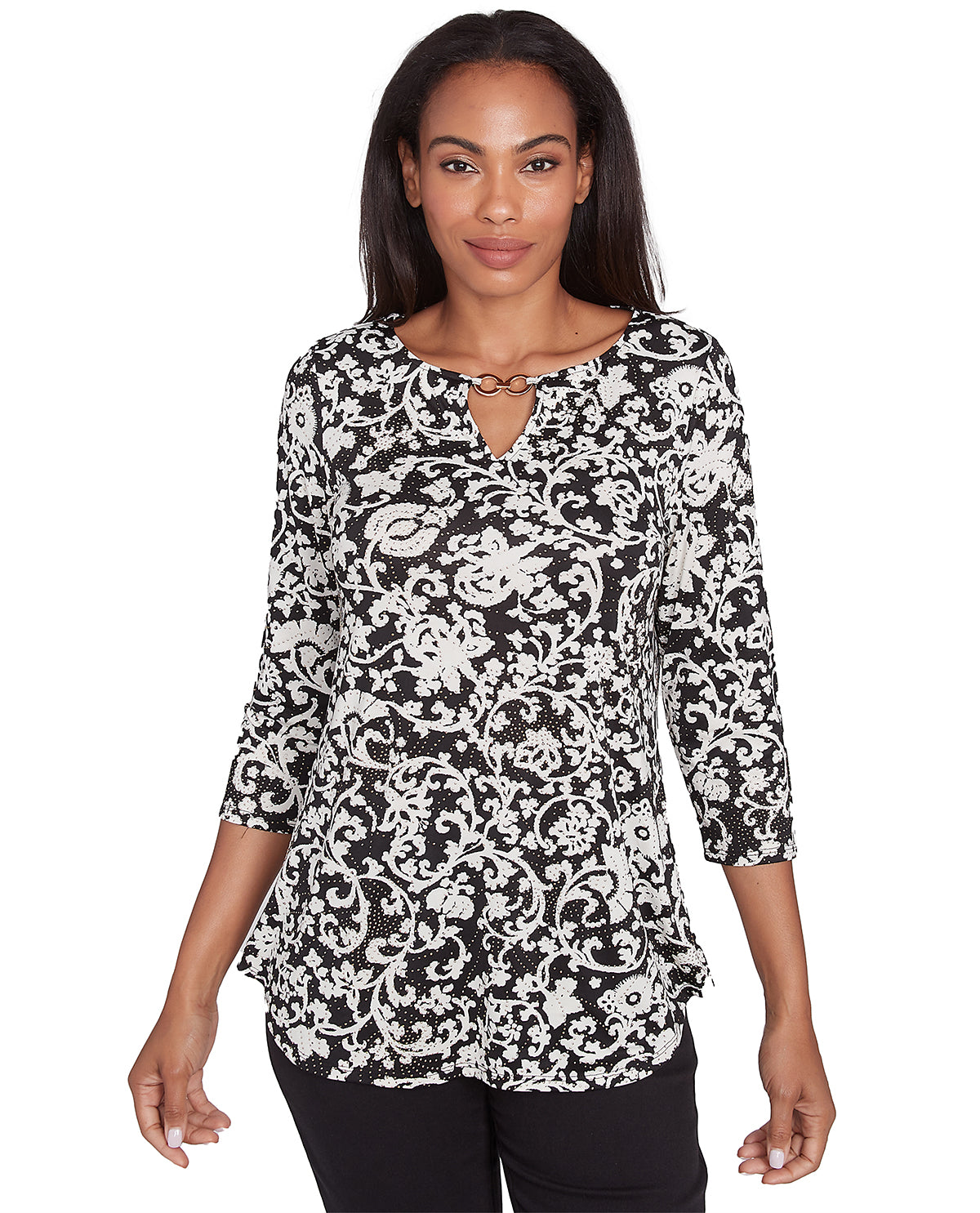 Ruby Road Berry Glam Batik Scroll Knit Top