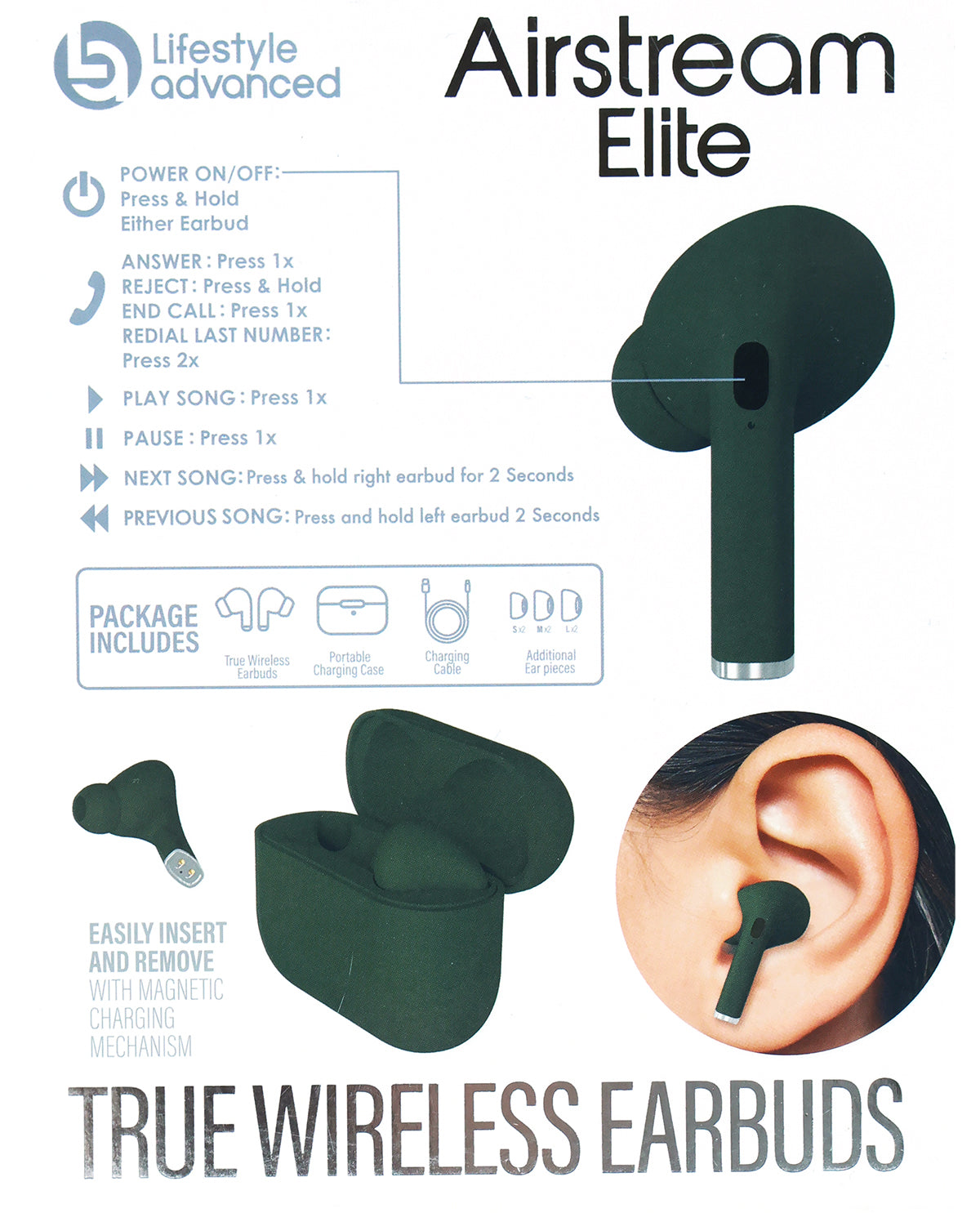 Aistream Elite Hunter Green True Wireless Earbuds