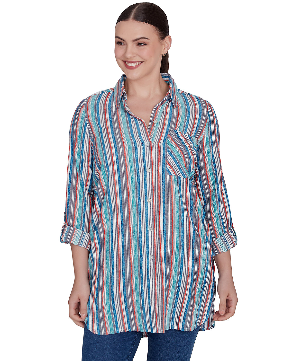 Ruby Road Missy Tapestry Traveler Stripe Woven Top