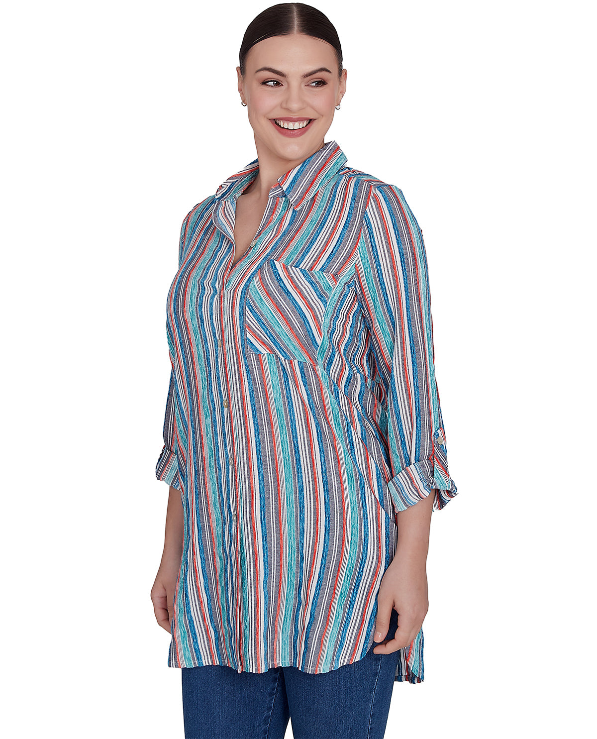 Ruby Road Missy Tapestry Traveler Stripe Woven Top