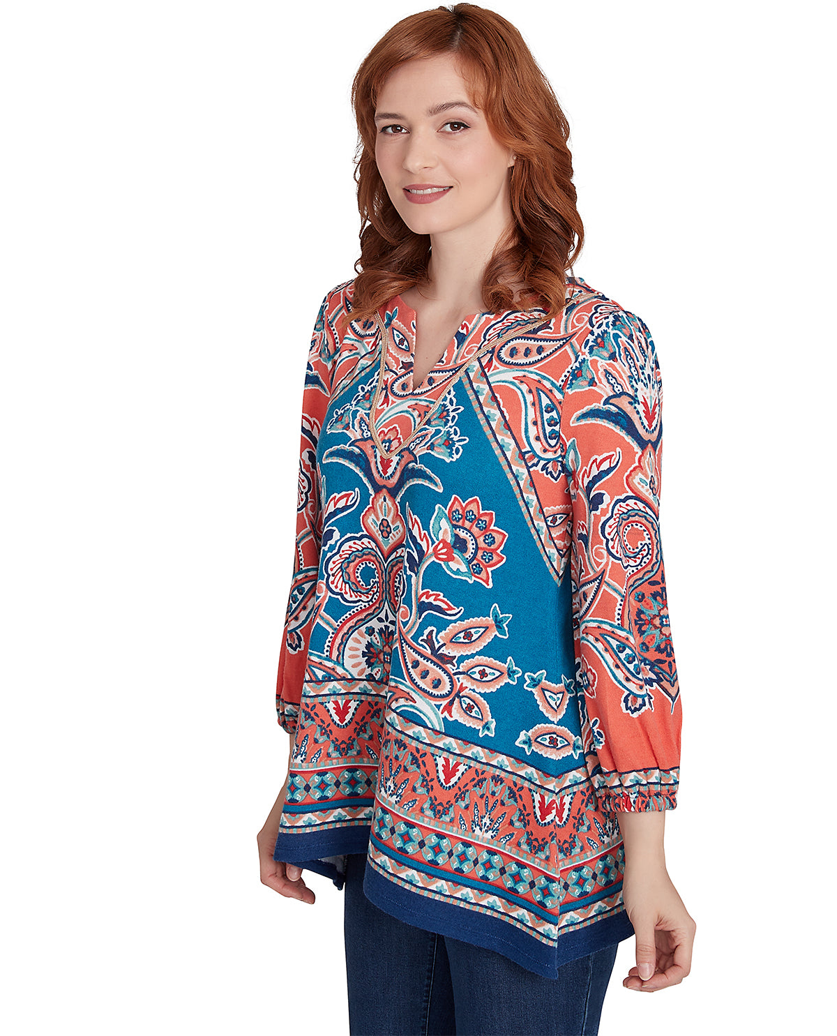 Ruby Road Missy Tapestry Kilim Motif Knit Top
