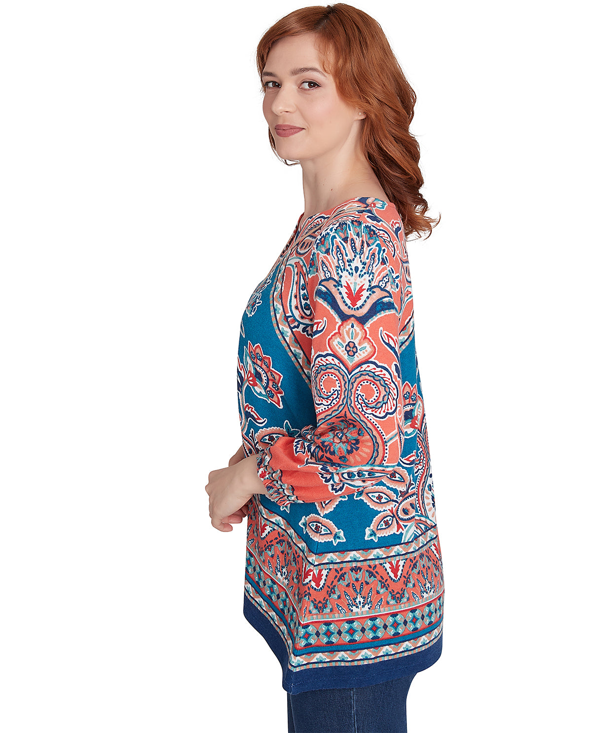 Ruby Road Missy Tapestry Kilim Motif Knit Top