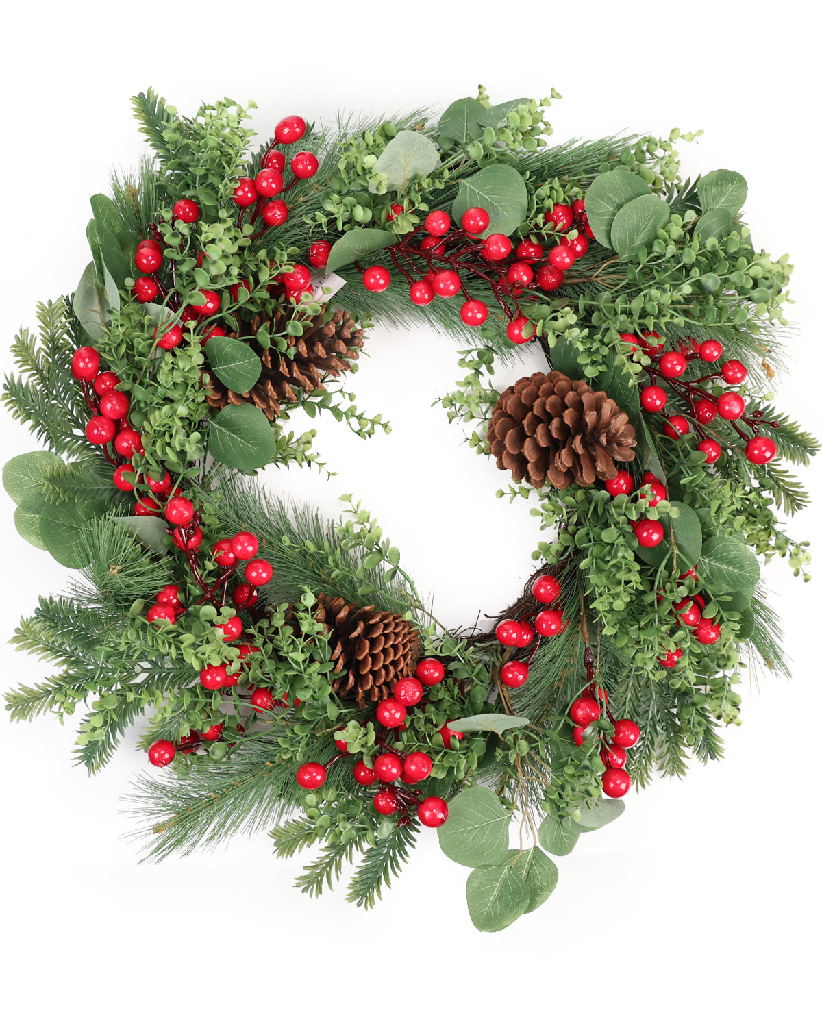 Pinecones & Holly Berry Decorative Pine Wreath