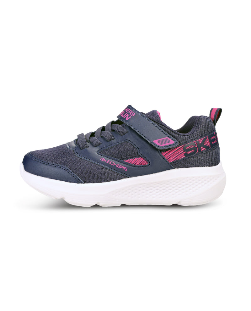 Navy sneaker with colorful accents on a white background