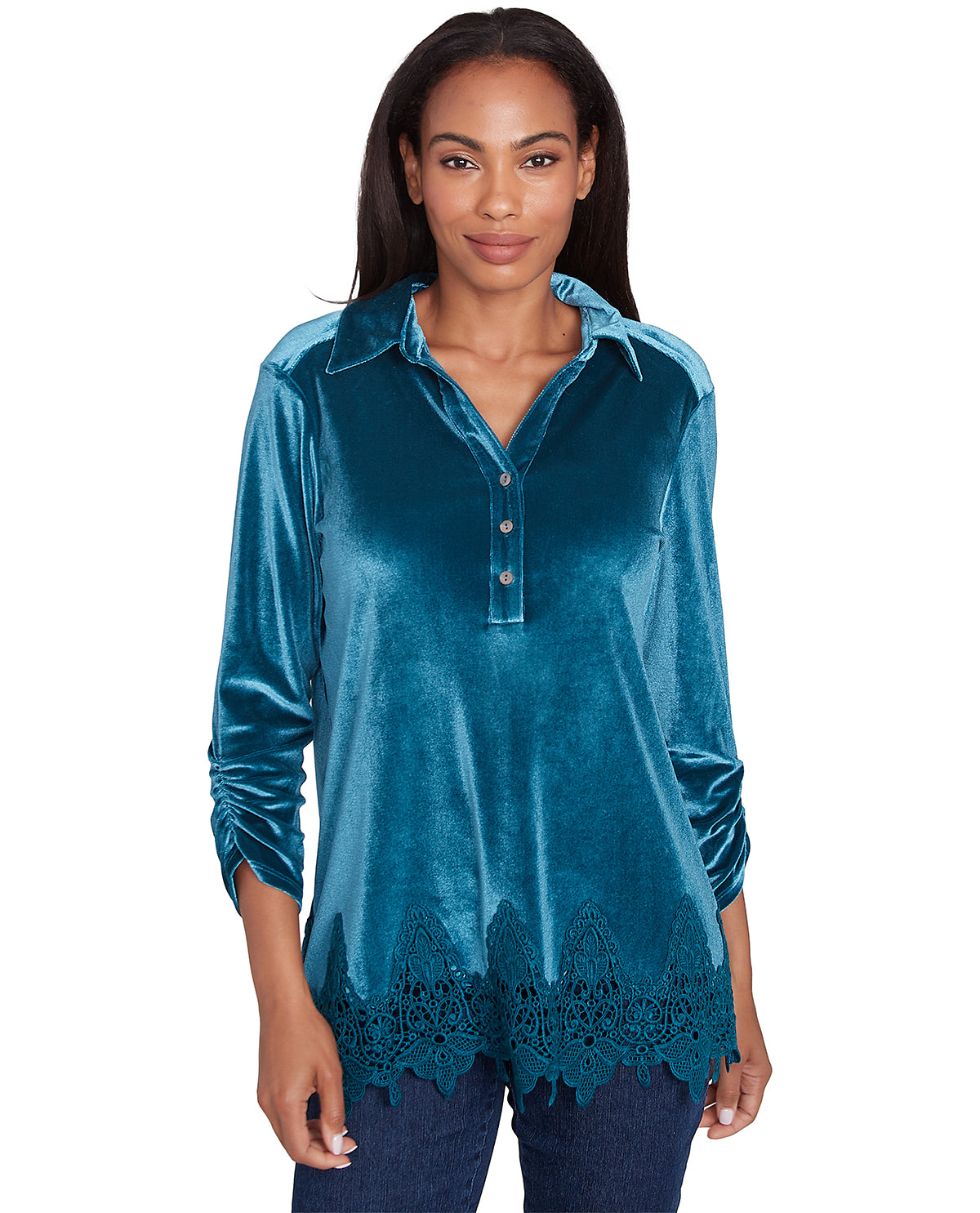Ruby Road Missy Wintery Glow Embroidered Velvet Knit Top