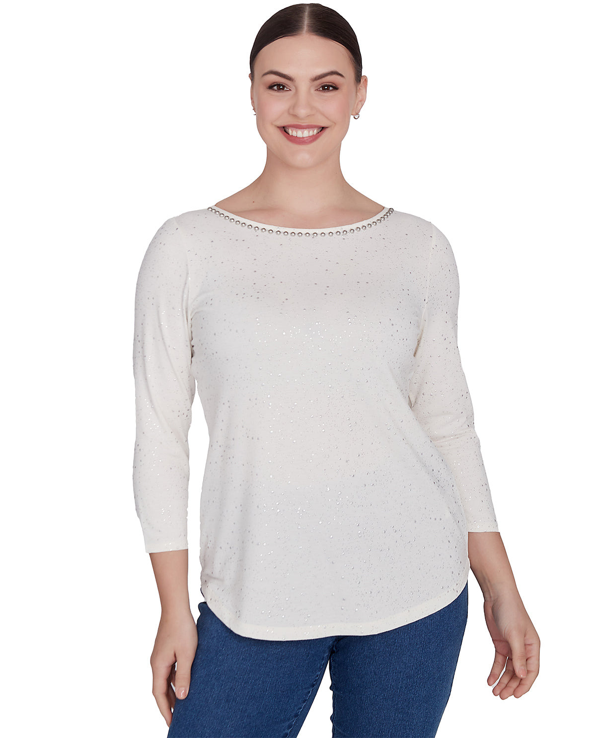 Ruby Road Missy Wintery Glow Embroidered Glitter Knit Top