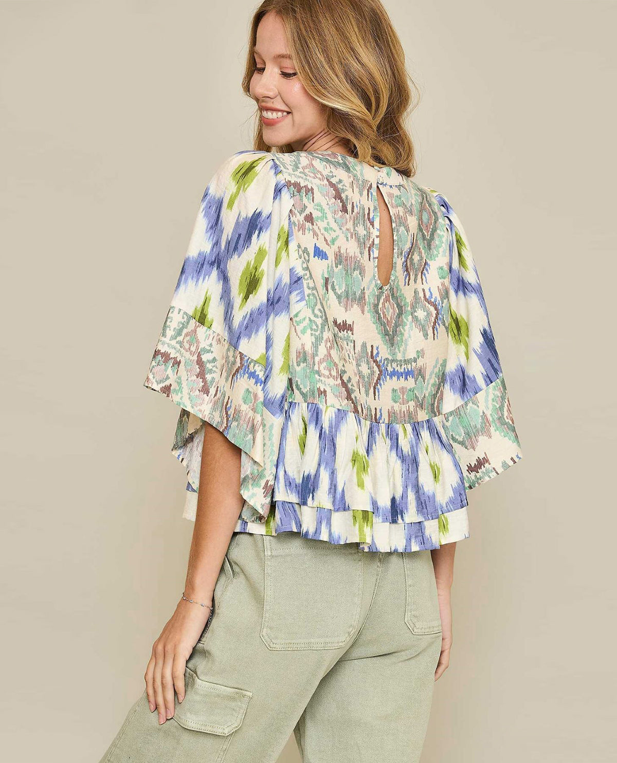 Abstract Print Top with Bows