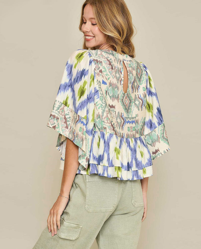 Abstract Print Top with Bows